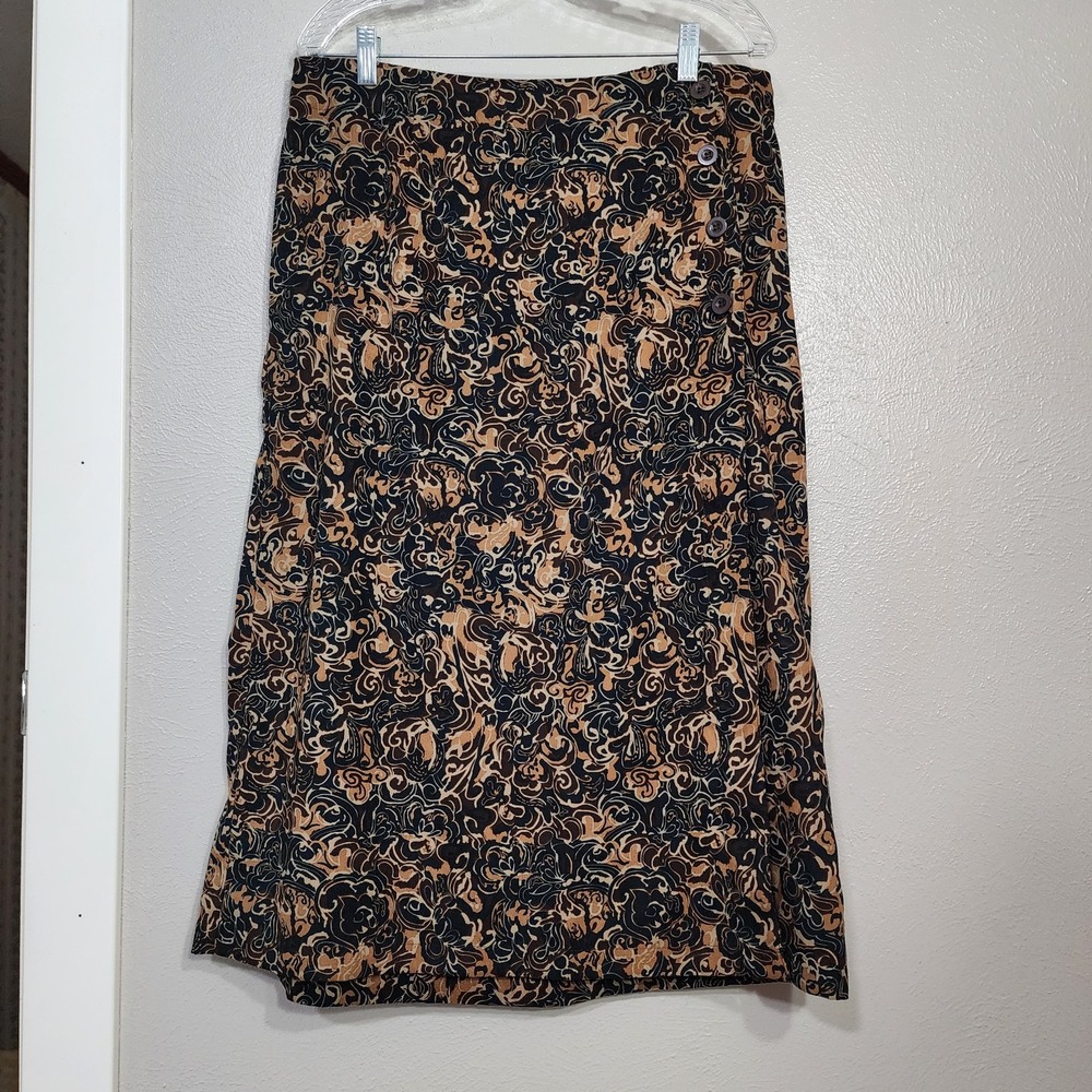 CJ Banks Skirt Women's 14W Paisley Brown Black Midi Boho‎